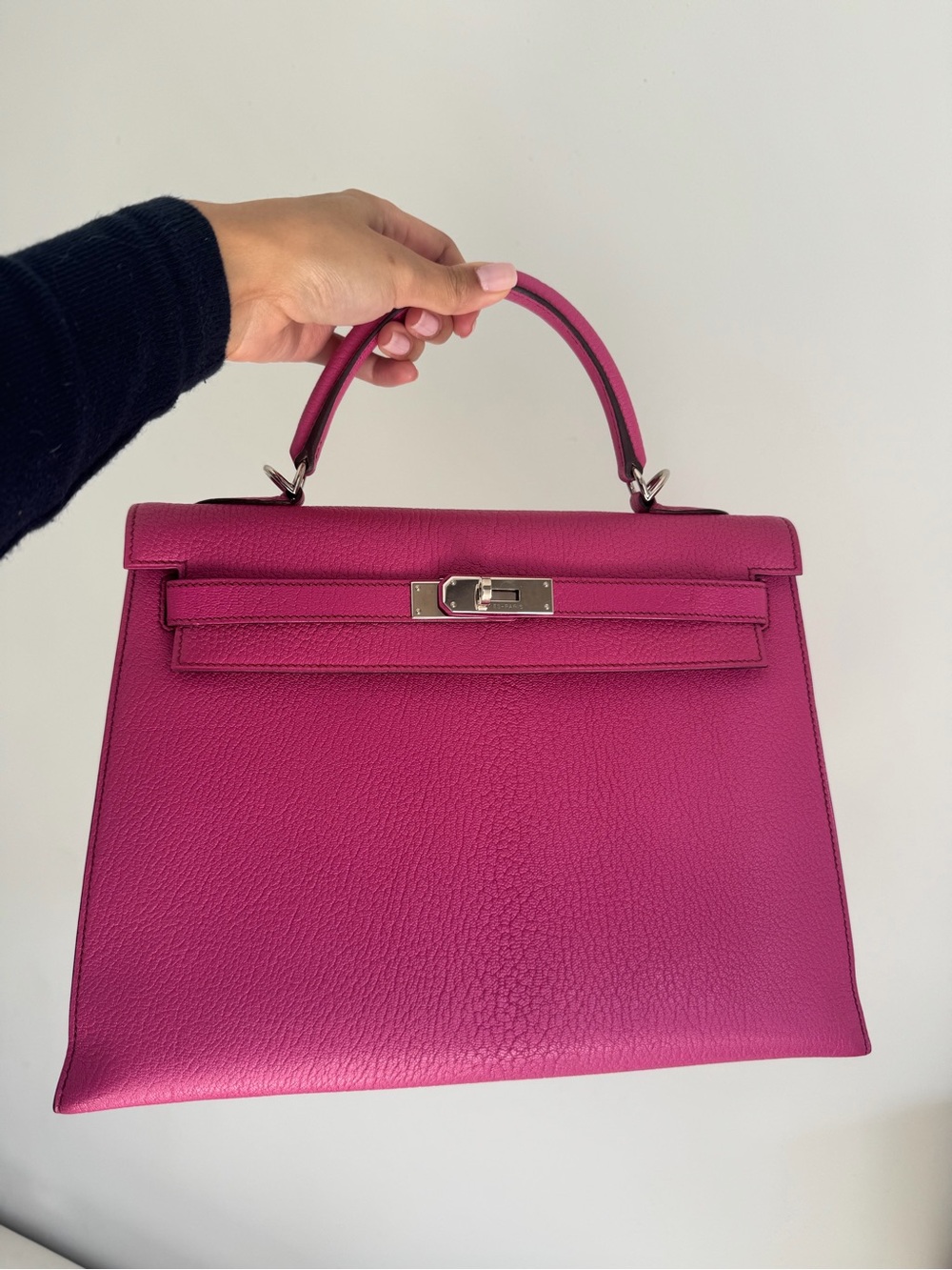 Hermes Hot Pink Leather Top-Handle Kelly-Style Bag